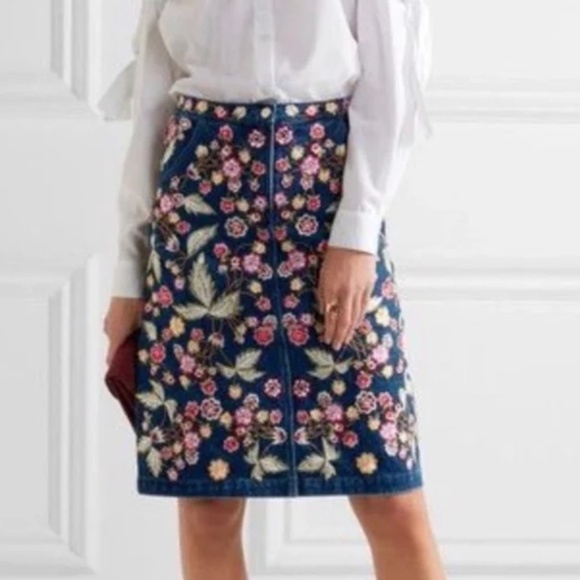 Needle & Thread Dresses & Skirts - NEEDLE & THREAD EMBROIDERED DENIM SKIRT SZ 12 # feminine # teacher